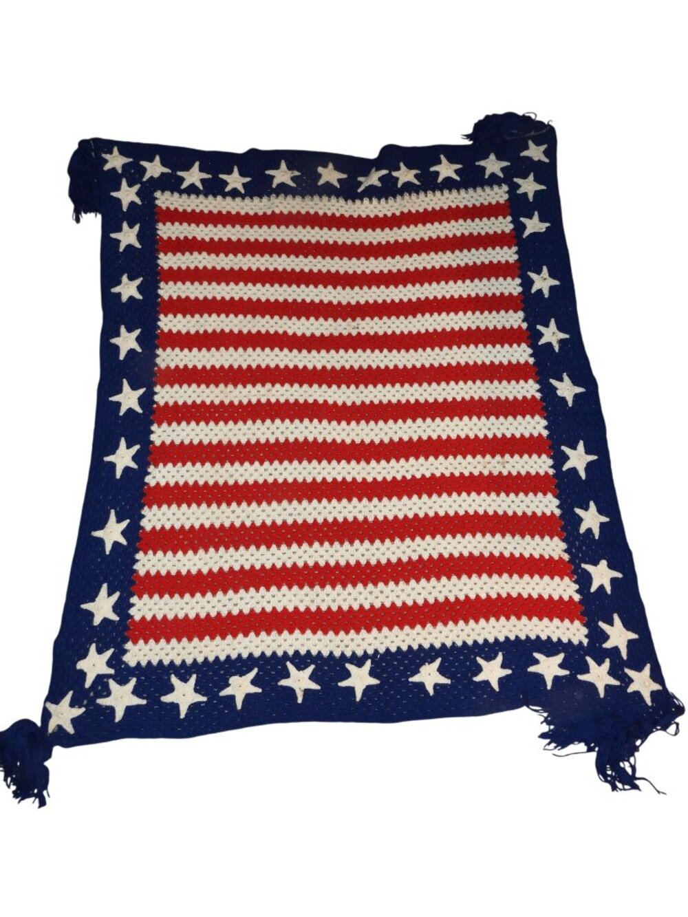 Vintage American Flag USA Hand Made Afghan Crochet Blanket Throw Folk Art USA